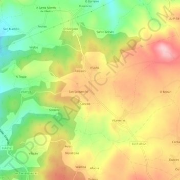 Topografische kaart A Portela, hoogte, reliëf