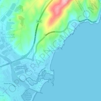 Topografische kaart Torreguadiaro, hoogte, reliëf