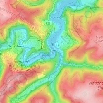 Topografische kaart Pleushütte, hoogte, reliëf