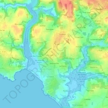 Topografische kaart Kerdrien, hoogte, reliëf