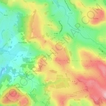 Topografische kaart Le Batut, hoogte, reliëf