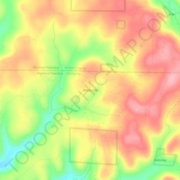 Topografische kaart Windy City, hoogte, reliëf