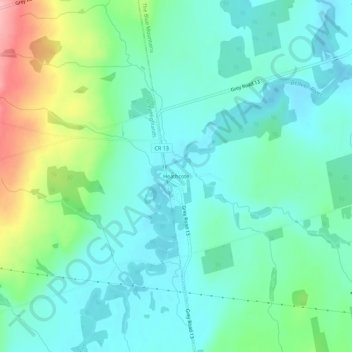 Topografische kaart Heathcote, hoogte, reliëf