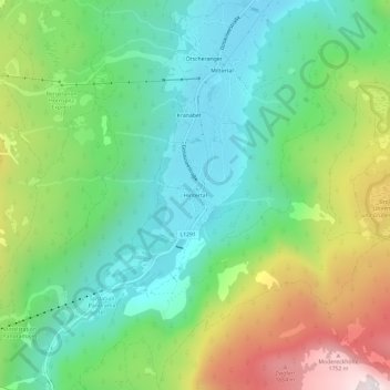 Topografische kaart Hintertal, hoogte, reliëf