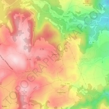 Topografische kaart Le Mas, hoogte, reliëf