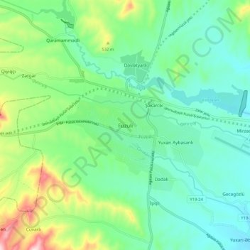 Topografische kaart Fuzuli, hoogte, reliëf