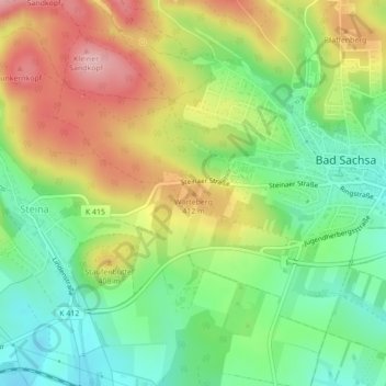 Topografische kaart Warteberg, hoogte, reliëf