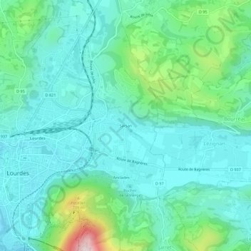 Topografische kaart Sarsan, hoogte, reliëf