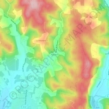 Topografische kaart Niaudon, hoogte, reliëf