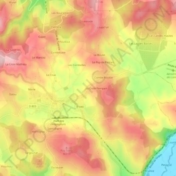 Topografische kaart Lasserre, hoogte, reliëf