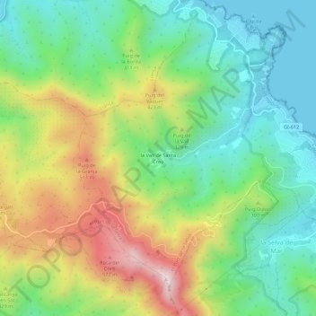 Topografische kaart la Vall de Santa Creu, hoogte, reliëf