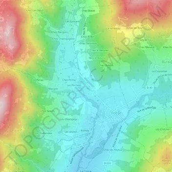 Topografische kaart Les Biolles, hoogte, reliëf