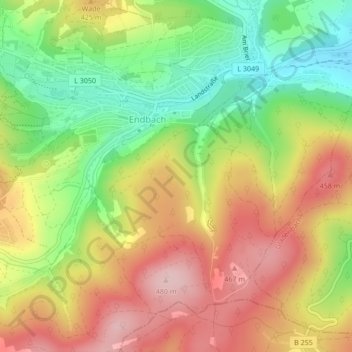 Topografische kaart Flur 7, hoogte, reliëf
