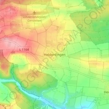 Topografische kaart Heldenfingen, hoogte, reliëf