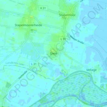 Topografische kaart Diele, hoogte, reliëf