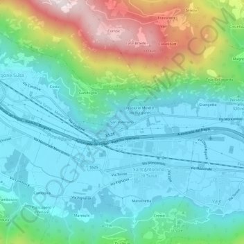 Topografische kaart San Valeriano, hoogte, reliëf
