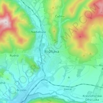Topografische kaart Rožňava, hoogte, reliëf