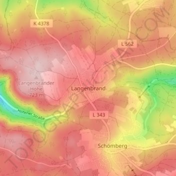 Topografische kaart Langenbrand, hoogte, reliëf
