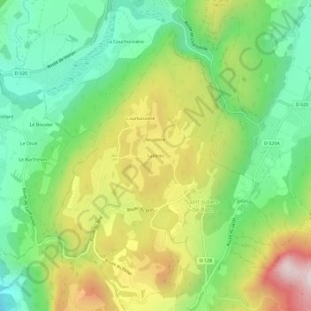 Topografische kaart Salières, hoogte, reliëf
