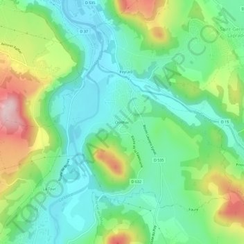 Topografische kaart Orzilhac, hoogte, reliëf