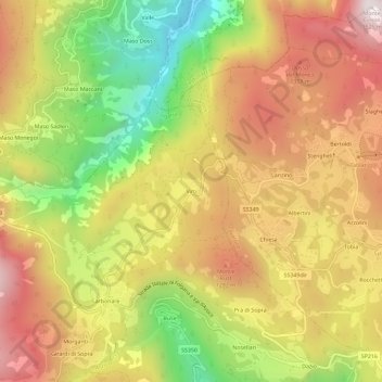 Topografische kaart Virti, hoogte, reliëf