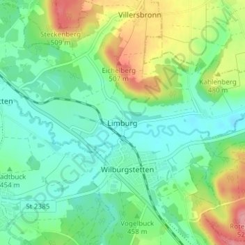 Topografische kaart Limburg, hoogte, reliëf