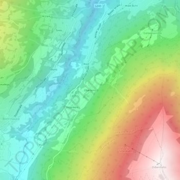 Topografische kaart Oberleins, hoogte, reliëf
