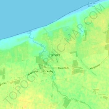 Topografische kaart Tversted, hoogte, reliëf