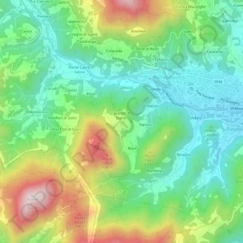 Topografische kaart Casarotti, hoogte, reliëf