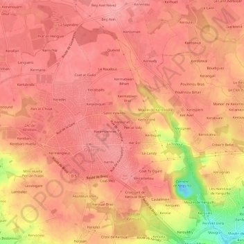 Topografische kaart Kerouriat, hoogte, reliëf