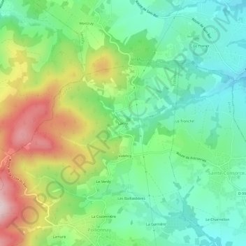 Topografische kaart Larny, hoogte, reliëf