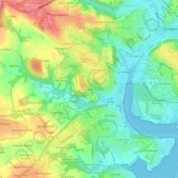 Topografische kaart Kergestin, hoogte, reliëf