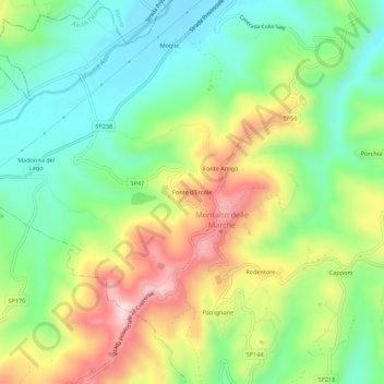 Topografische kaart Fonte d'Ercole, hoogte, reliëf