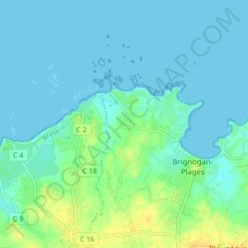 Topografische kaart Kervenven, hoogte, reliëf