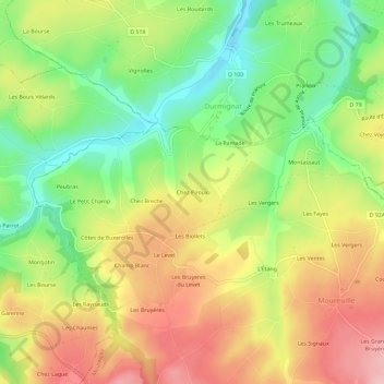Topografische kaart Chez Piroux, hoogte, reliëf