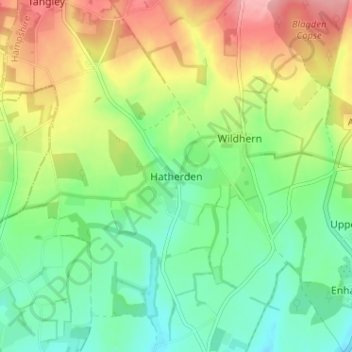 Topografische kaart Hatherden, hoogte, reliëf