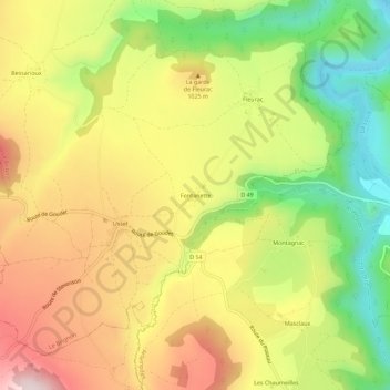 Topografische kaart Fontanette, hoogte, reliëf