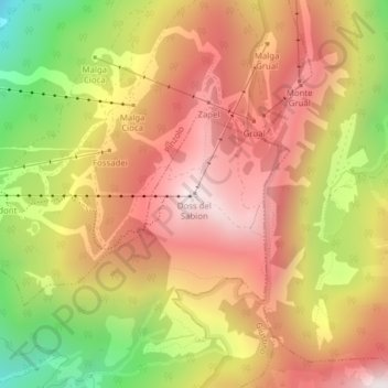 Topografische kaart Doss del Sabion, hoogte, reliëf
