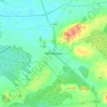 Topografische kaart Ballinahown, hoogte, reliëf