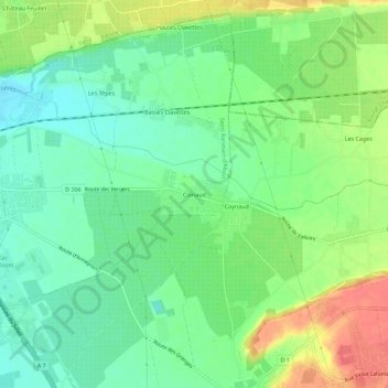 Topografische kaart Coinaud, hoogte, reliëf