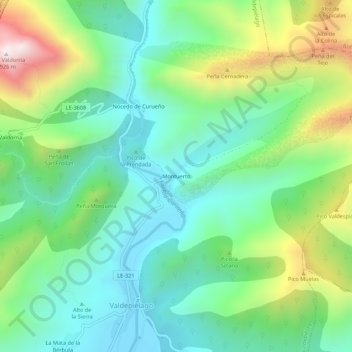 Topografische kaart Montuerto, hoogte, reliëf