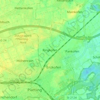 Topografische kaart Ringkofen, hoogte, reliëf