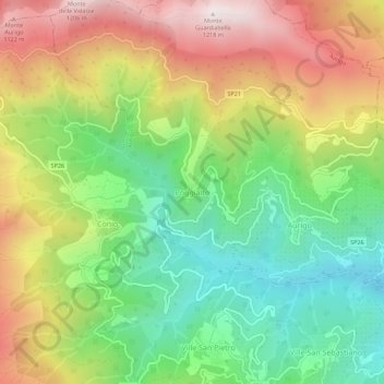 Topografische kaart Poggialto, hoogte, reliëf