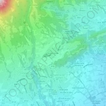 Topografische kaart Quattro Strade, hoogte, reliëf