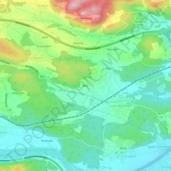 Topografische kaart Bach, hoogte, reliëf