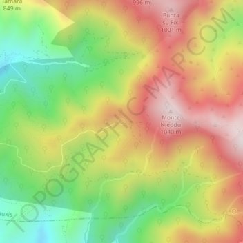 Topografische kaart Fonte Monti Nieddu, hoogte, reliëf