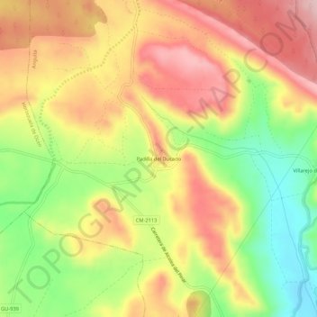 Topografische kaart Padilla del Ducado, hoogte, reliëf