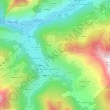 Topografische kaart Les Fauges, hoogte, reliëf
