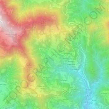 Topografische kaart Gerosa, hoogte, reliëf