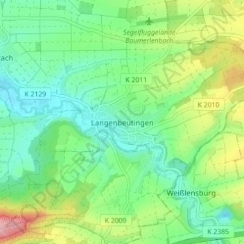 Topografische kaart Langenbeutingen, hoogte, reliëf